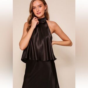 Night Out High Waisted Black Silky Feel Midi Skirt